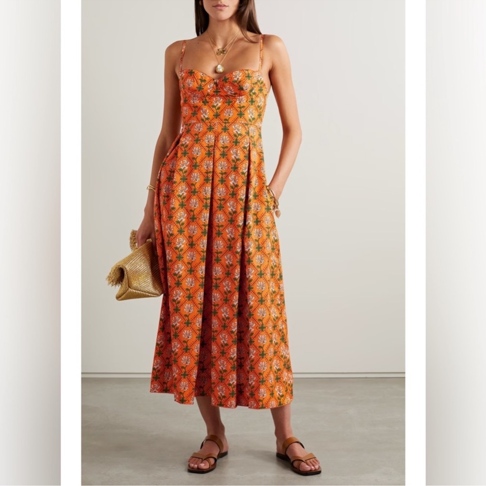 Agua by Agua Bendita Orange Floral Midi Dress